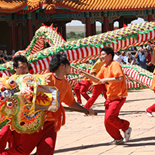 In the Chinese New Year, people get lanterns and join a parade.